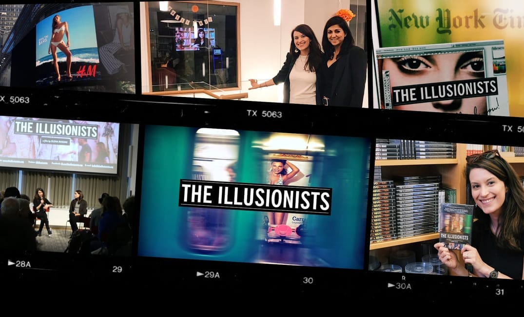 A collage of photos showing various screenings and key moments from the documentary The Illusionists