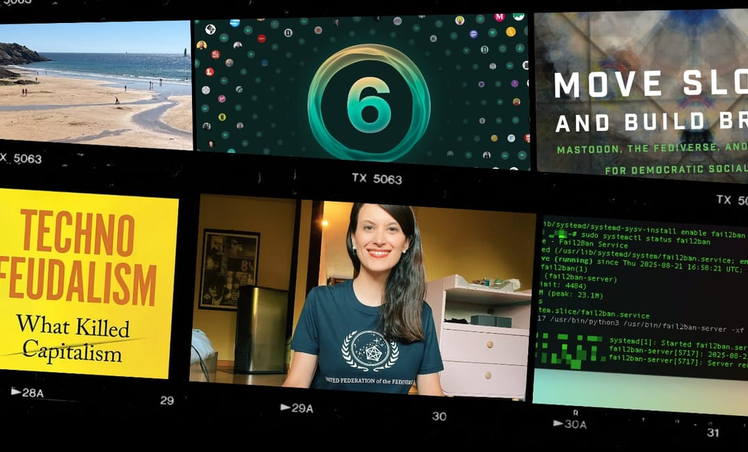 a film strip showing a montage from things I did this month (books, code, Ghost 6)